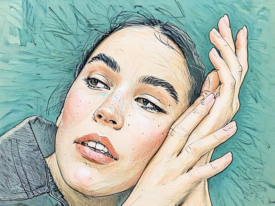 After: same portrait with color sketch gfx applied that maintains consistent color palette in sketch