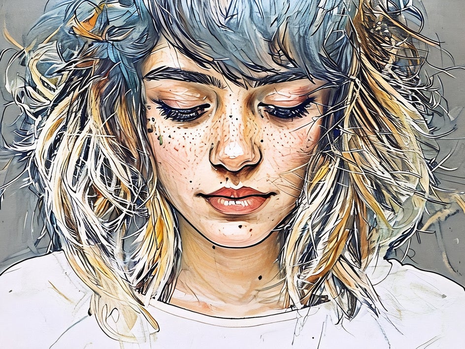 After: same portrait with color sketch applied to create a vibrant sketch drawing
